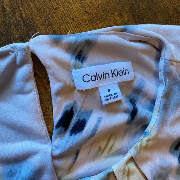 Calvin Klein Sleeveless Blouse Abstract Print Cream/Pink Multicolor Size Small - Picture 5 of 7